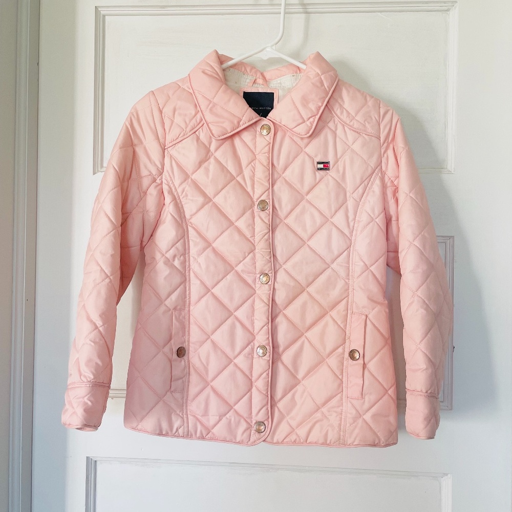 Pink Tommy Hilfiger collared quilted button up jacket